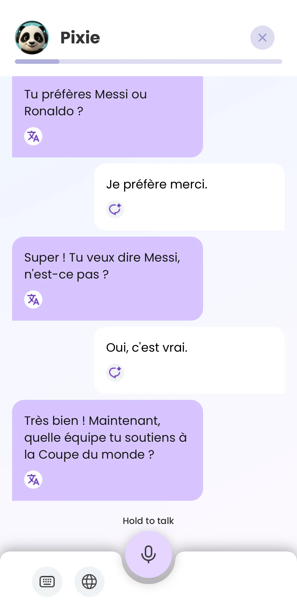 AI speaking session with Pixie the most advanced language tutor